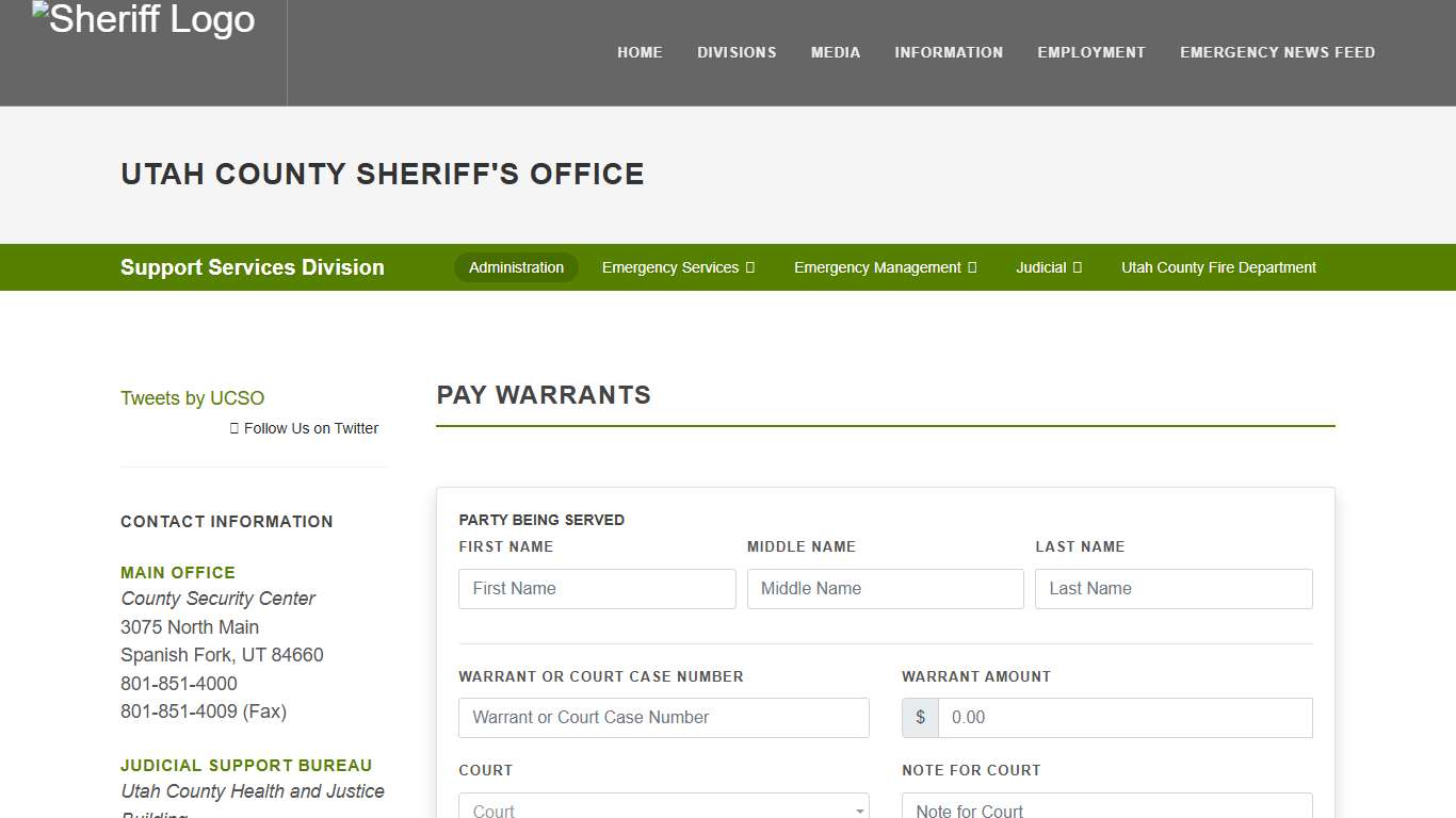 Utah County Sheriff's Office Pay Warrants